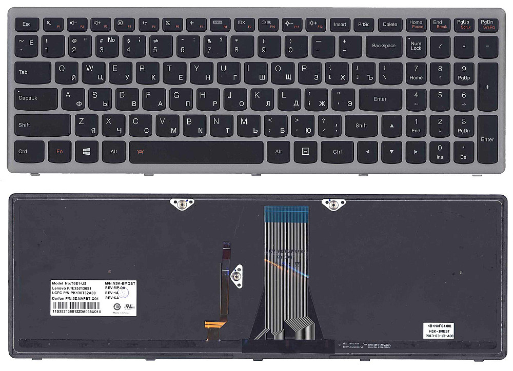 Клавиатура для ноутбука Lenovo IdeaPad (G505S, Z510) с подсветкой (Light), Black, (Silver Frame), RU Вінниця - фото 1