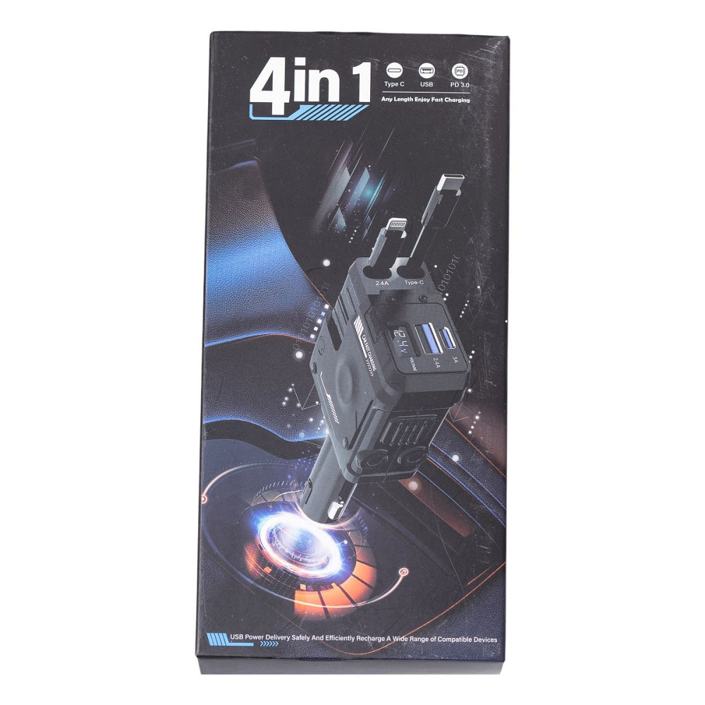 Автомобільний зарядний пристрій MECHA з висувними кабелями та портами USB/Type-C Білий HP-A1W Коломия - фото 2