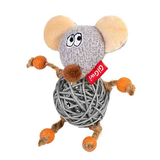 Игрушка для кошек Мышка с колокольчиком GiGwi Catch&scratch, текстиль, веревка, ротанг, 8 см Киев