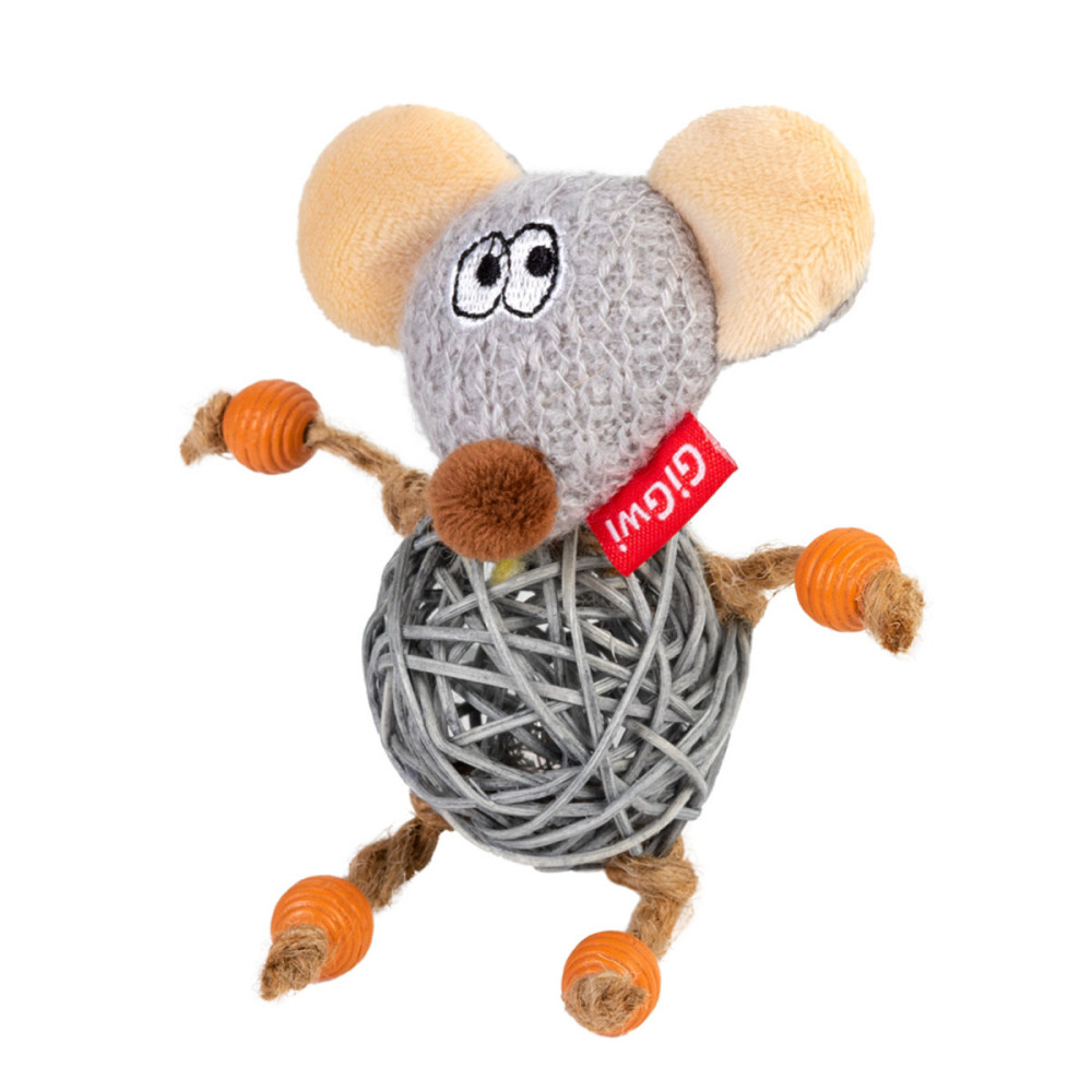 Игрушка для кошек Мышка с колокольчиком GiGwi Catch&scratch, текстиль, веревка, ротанг, 8 см Киев - изображение 1
