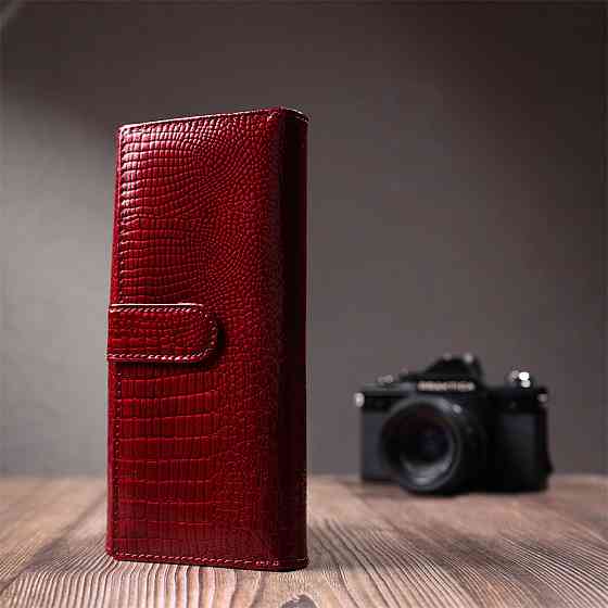 Шкіряний лакований гаманець з блоком для кредитних карток ST Leather 22682 Червоний Київ