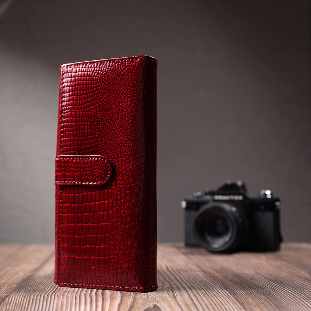 Кожаный лакированный кошелек с блоком для кредитных карт ST Leather 22682 Красный Киев - изображение 2