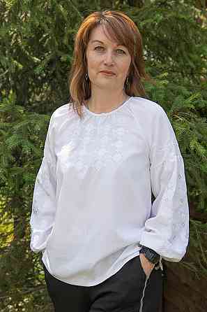 Вышиванка женская с длинным рукавом  льняная, белая  топ Киев