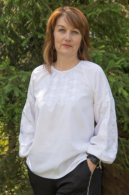 Вишиванка жіноча з довгим рукавом лляна, біла топ Київ - фото 5