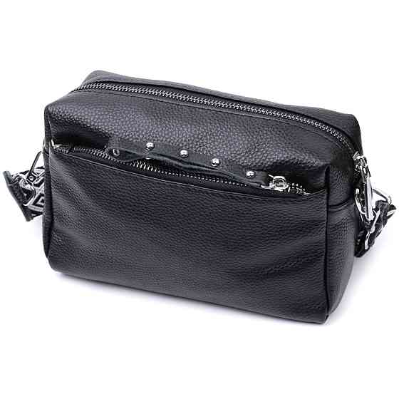 Практична жіноча шкіряна сумка зі стильним бігунком Vintage 22654 Чорна Київ