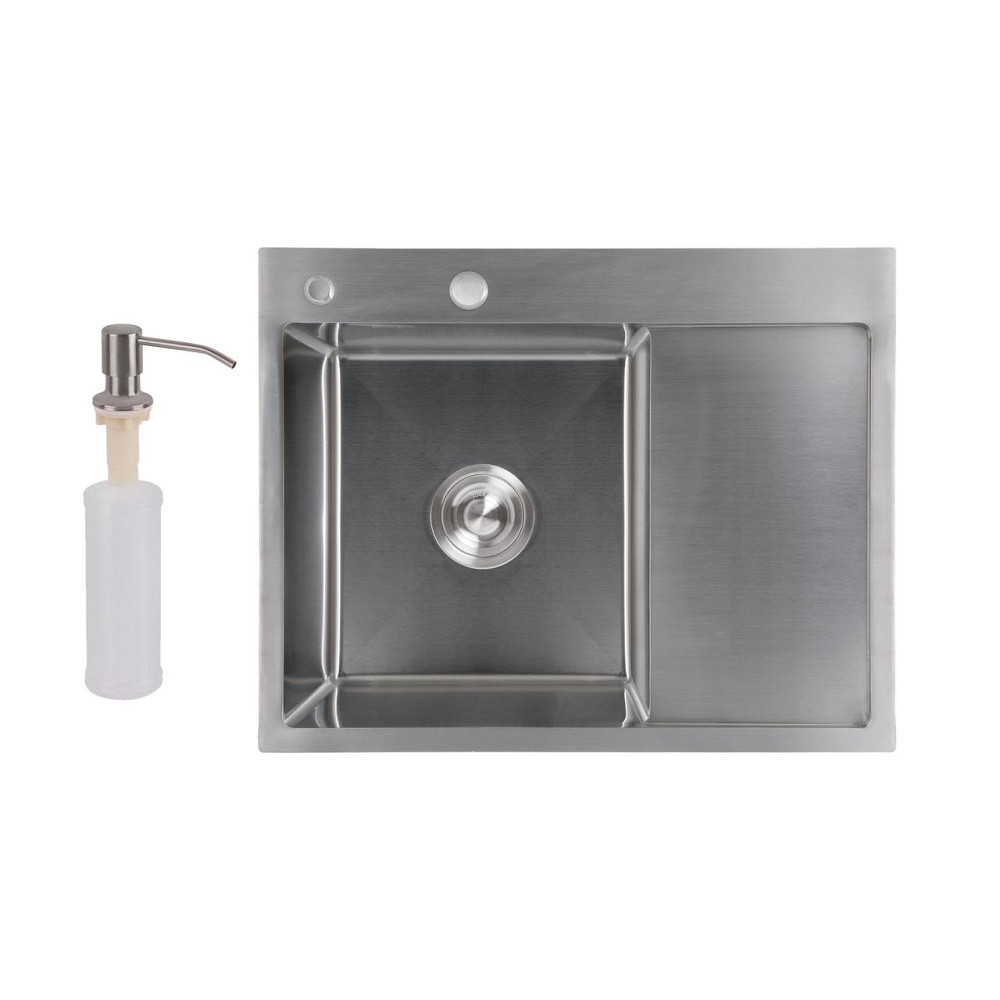 Мийка для кухні інтегрована Lidz Handmade H6350R крило праворуч (LDH6350BRUR45587) Brushed Steel 3,0/1,0 мм Київ - фото 1