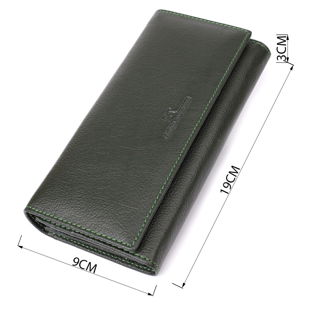 Стильний гаманець у два складення з натуральної шкіри ST Leather 23066 Зелений Київ - фото 3