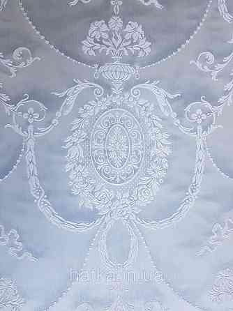 Шпалери вінілові на флізеліні Rasch Trianon Xlll 0.53х10 структурні вензелю розетки білі на сіро-блакитному Київ
