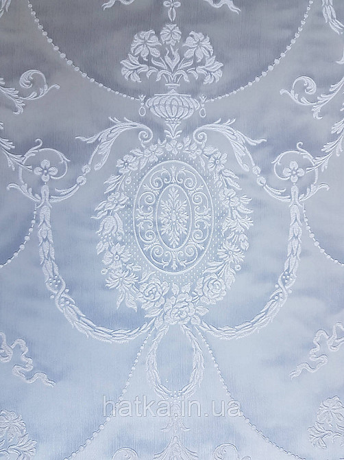 Шпалери вінілові на флізеліні Rasch Trianon Xlll 0.53х10 структурні вензелю розетки білі на сіро-блакитному Київ - фото 4