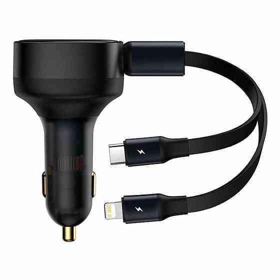 Автомобільний зарядний пристрій Baseus Enjoyment Retractable 2-in-1 Car Charger C+L 30W Black Ковель