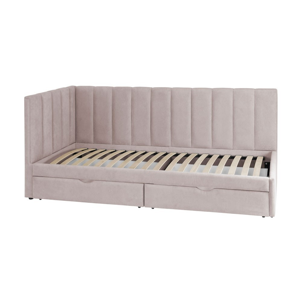 Ліжко Frida Sanam NewDesign Simple Standart з боковою стінкою з висувними нішами для білизни 90x200 світло-рожевий Київ - фото 2