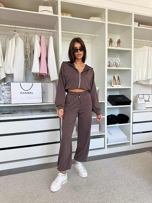 Женский прогулочный костюм двойка: зип худи и штаны двунитка Шоколад, 42/44 Одесса - изображение 5