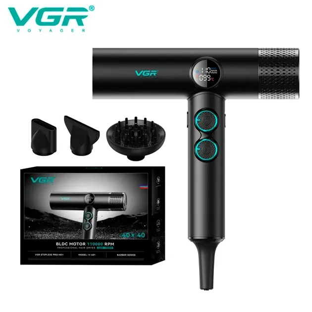 Професійний фен VGR V-401 Black: 1900W, 110k об/хв, 40 режимів обдування / 40 температур, 3 насадки Одеса - фото 2