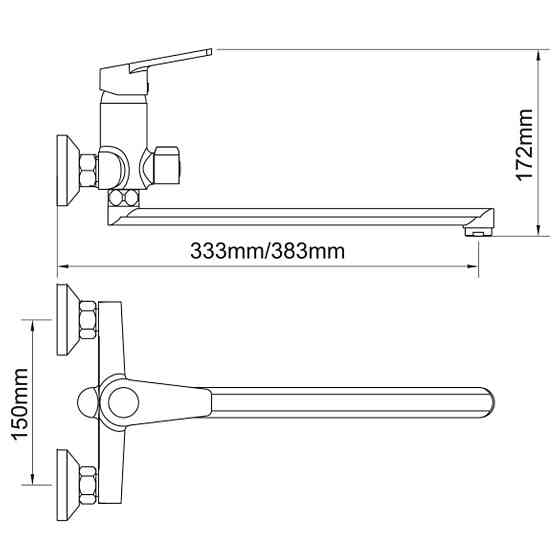 Смеситель s37 Ø35 для ванны излив прямой 350мм дивертор встроенный картриджный (W) AQUATICA (9737222) Киев