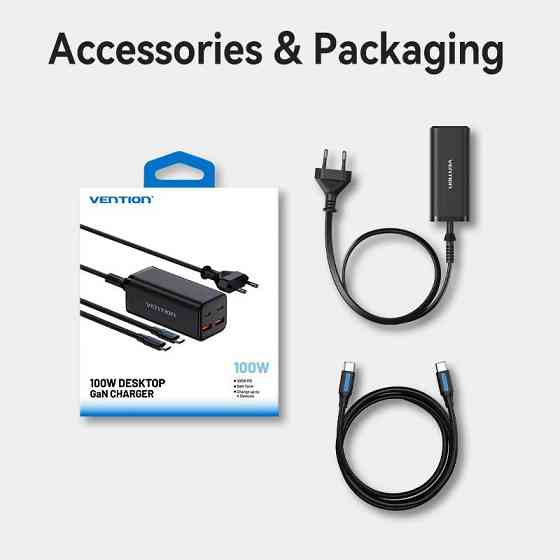 Мережевий зарядний пристрій Vention 4-Port USB GaN Charger 2x100W/2x18W Black (FBSBG-EU) ( 25496 ) Харьков