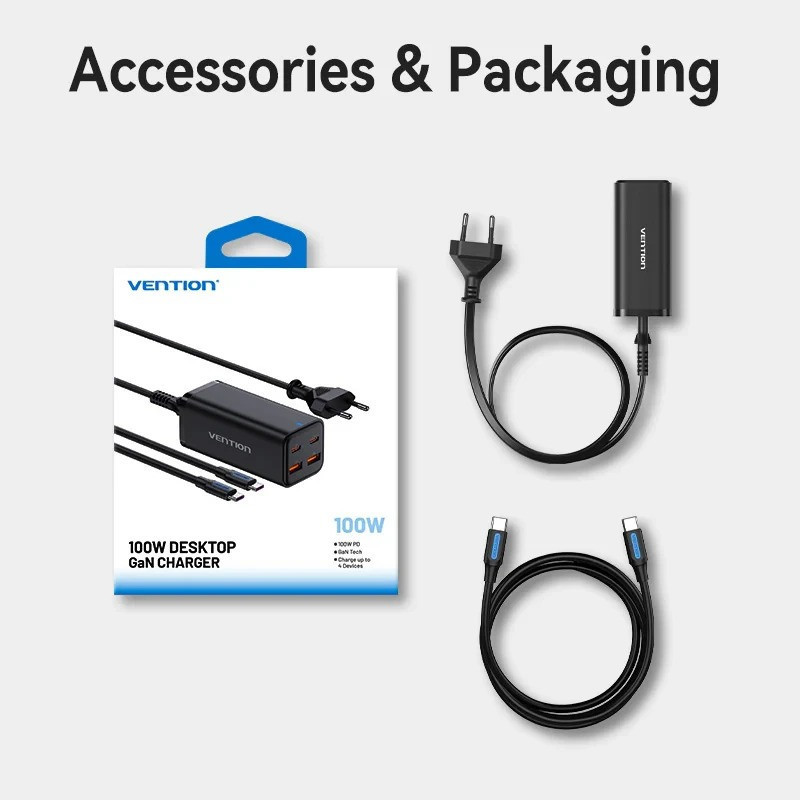 Мережевий зарядний пристрій Vention 4-Port USB GaN Charger 2x100W/2x18W Black (FBSBG-EU) ( 25496 ) Харьков - изображение 1