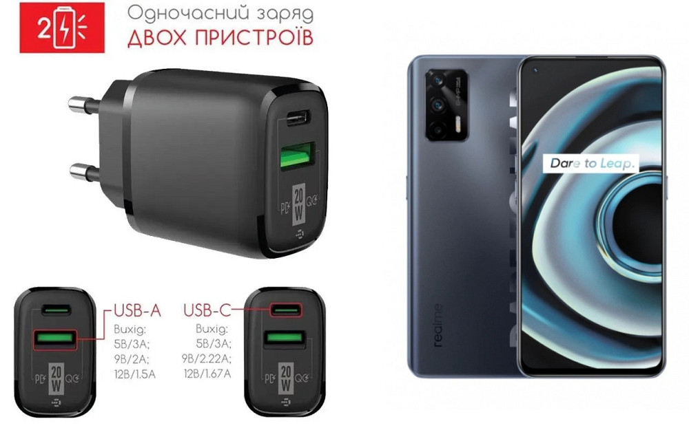 Сетевое зарядное устройство для Realme 3Q Pro, 3 Pro, 20W 3A, Quick Charge 3.0 Киев - изображение 1