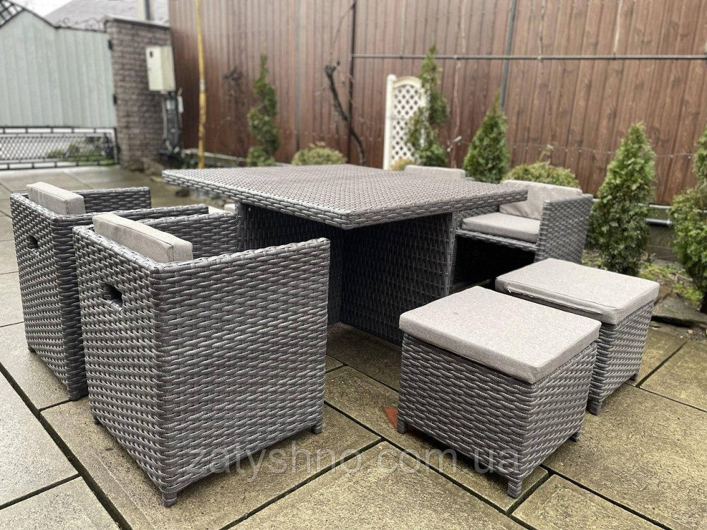Ротангові меблі вуличні складні з пуфами та подушками Київ - фото 1