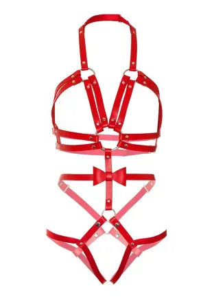 Портупея-тедді з ременів Leg Avenue Studded O-ring harness teddy L Red, екошкіра Львов