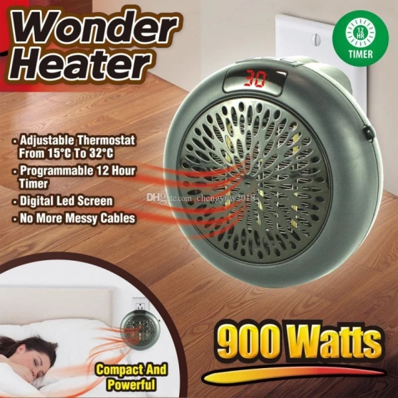 Портативний тепловентилятор Wonder Heater KLW-019A1 900 Вт: керамічний обігрівач у розетку, LED-дисплей, таймер Одеса