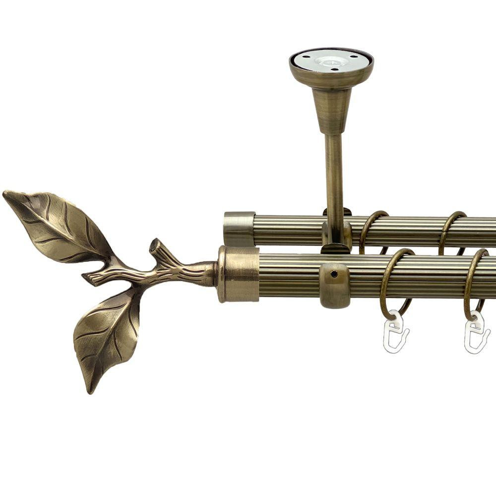 Карниз Orvit Листок Троянди металевий дворядний відкритий до стелі рифлена труба кільце металеве Антик 25\19 мм 160 см Львів - фото 1