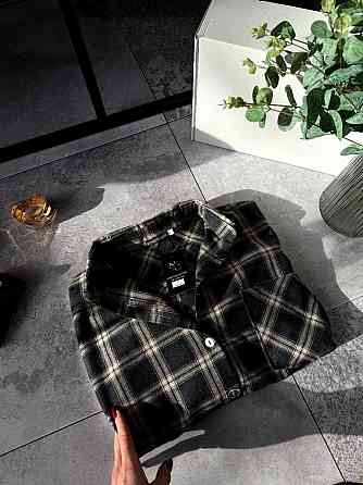 Женская повседневная оверсайз рубашка в клетку фланель 100% коттон Черный, 42/46 Одесса