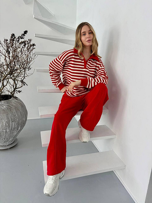 Женский стильный повседневный костюм поло на пуговицах, брюки палаццо тринитка. Одесса - изображение 10