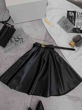 Женская базовая юбка солнце из эко-кожи Черный, 46/48 Одесса