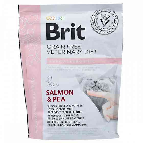 Сухий корм Brit GF VetDiet Cat Hypoallergenic для котів, з харчовою алергією та непереносимістю, з лососем та горохом, 400 г Вінниця