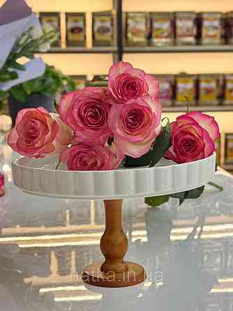 Тортівниця підставка для торта на ніжці «White kitchen» 27*16 см кераміка+дерево 8030-324 Київ