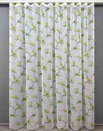 Тюль VR-Textil 1909т Flora Батист Білий з салатовим 300х270 см (40-245) Київ