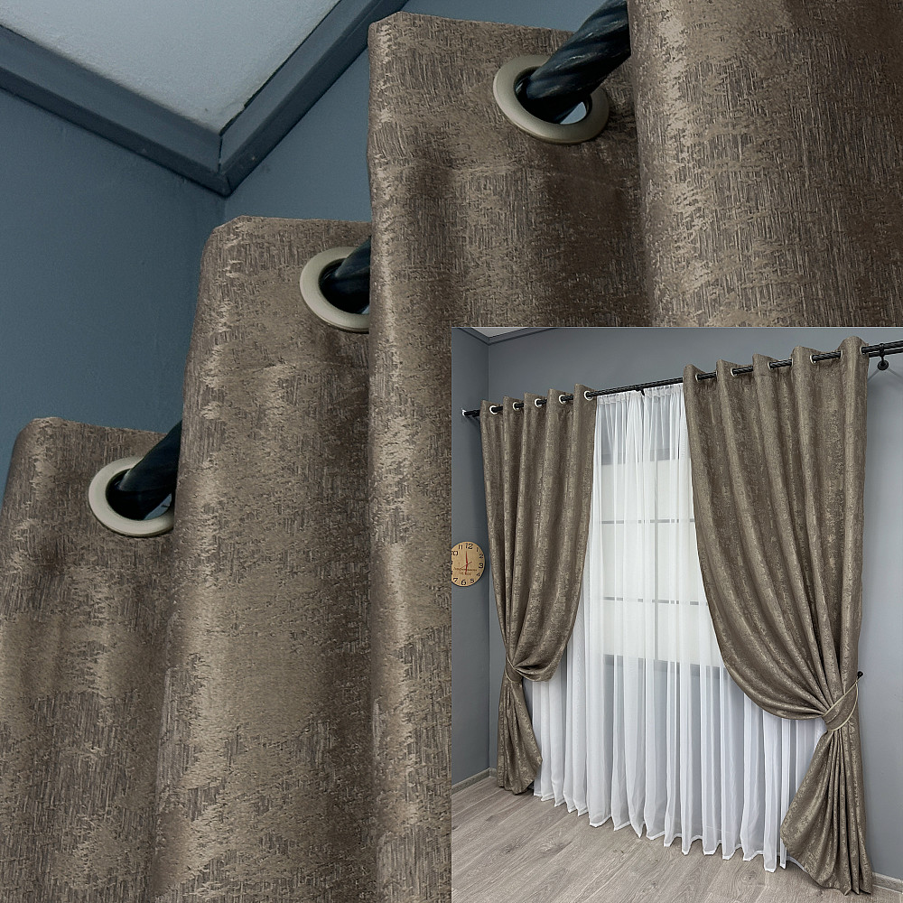Комплект штор на люверсах VR-Textil Жаккард Sultan XO № 1486ш какао 150х250 см 2 шт (37-0251) Киев - изображение 1