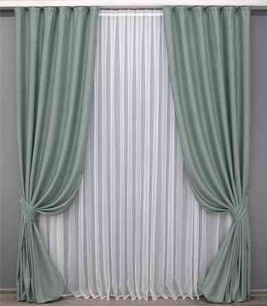 Комплект готових штор VR-Textil Льон рогожка № 774ш Блакитний 150х300см 2 шт (30-558) Київ