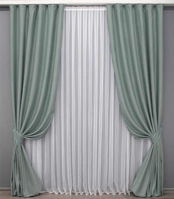 Комплект готових штор VR-Textil Льон рогожка № 774ш Блакитний 150х300см 2 шт (30-558) Київ - фото 2