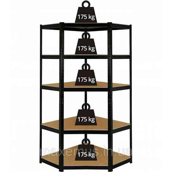 Стеллаж угловой металлический торговый Siker CGS40 полочные стеллажи для дома в гараж магазин и подвал черный Мостиська
