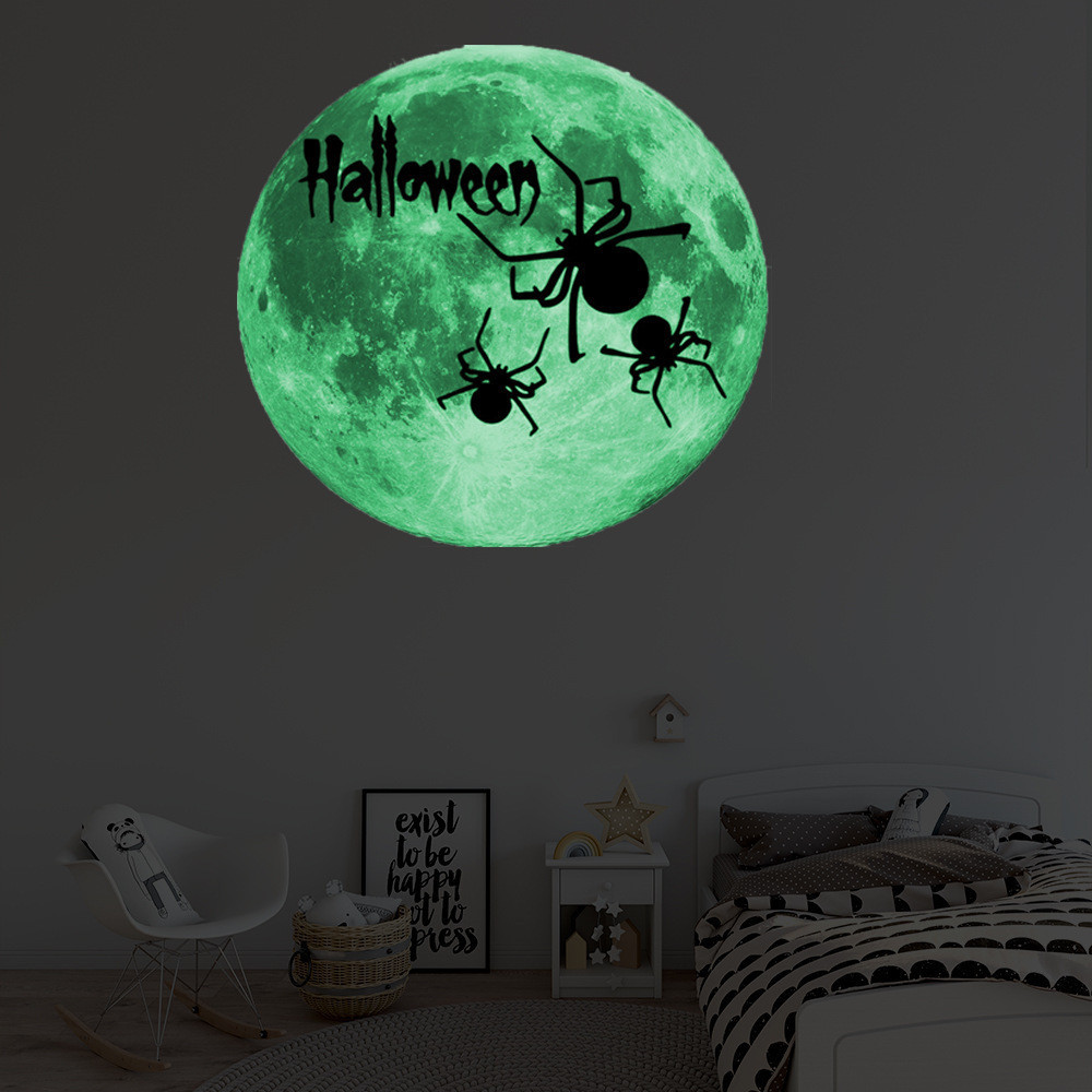 Наклейка на Хэллоуин фосфорная Луна с пауками 30 см салатовый Киев - изображение 4