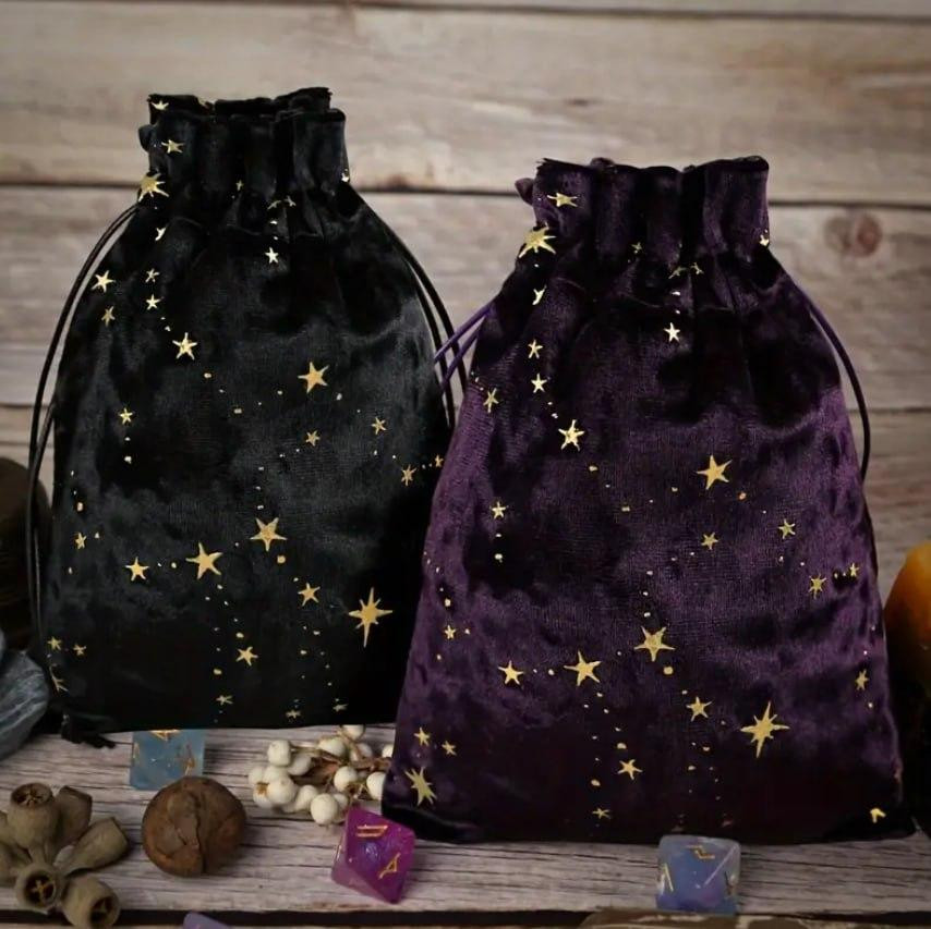 Черный бархатный мешочек для карт Таро – с золотыми звездами Киев - изображение 3