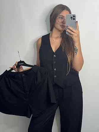 Лляний костюм-трійка в класичному стилі Чорний XS-S Харків