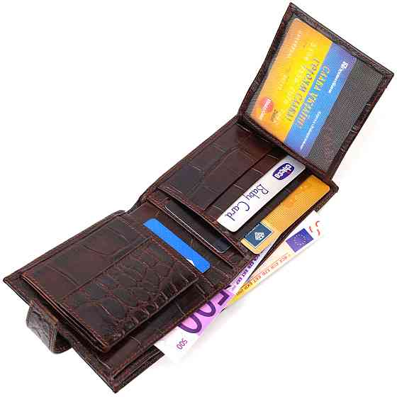 Практичный горизонтальный кошелек для мужчин из натуральной кожи с тиснением под крокодила Коричневый (CANPELLINI) Киев