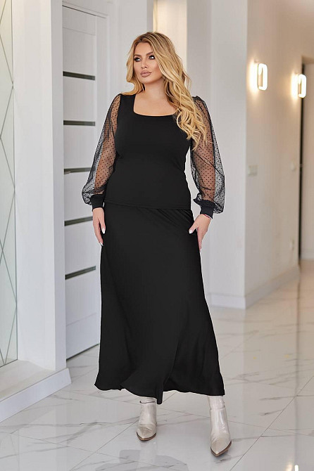 Жіноча кофтинка батал з декольте і пишними рукавами  із ніжної сіточки в горошек мікродайвінг Одеса - фото 3