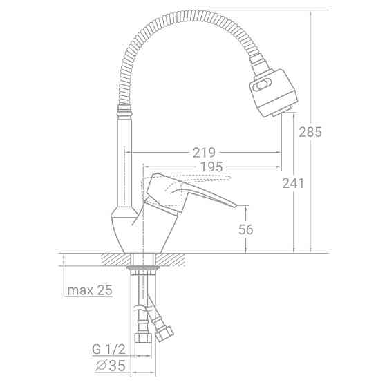 Смеситель s43 Ø40 для кухни гусак гофрированный на гайке TAU SM-4B644C (9843150) Киев