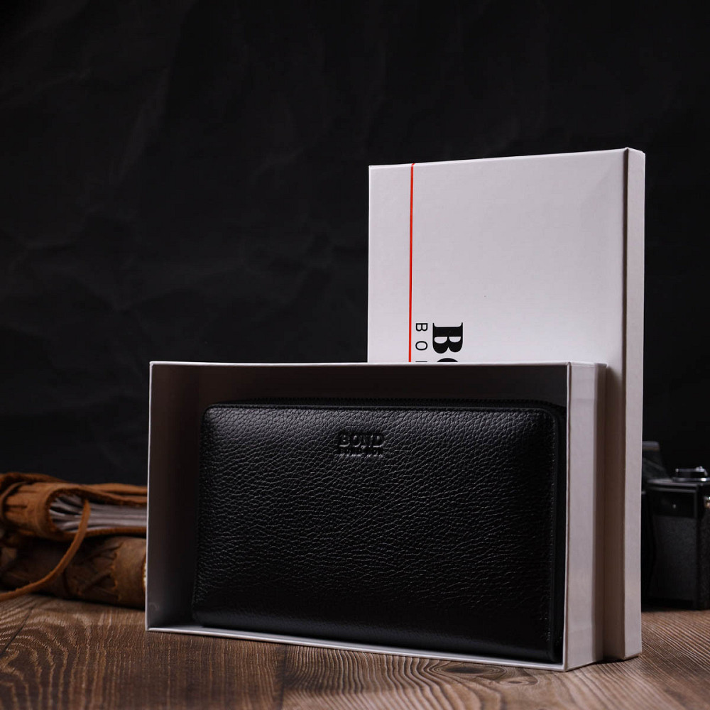 Місткий чоловічий клатч з одним відділенням з натуральної шкіри BOND 22029 Чорний Київ - фото 1