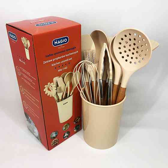 Набір кухонного приладдя з харчового силікону, Кухонний набір з підставкою, Кухонні набори на підставці BJ-49 Івано-Франківськ