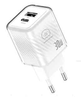 Мережевий зарядний пристрій WUW-C228 30W Gan Charger USB C + USB A white Одеса