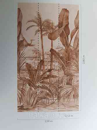 Шпалери вінілові Grandeco One roll one motif 1.59x2.8 панно пальми гілки банана коричневі на бежевому Київ