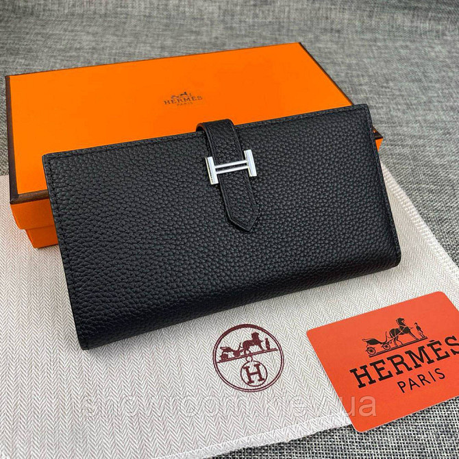 Жіночий чорний шкіряний гаманець Hermes (H-5123) Lux Київ - фото 1