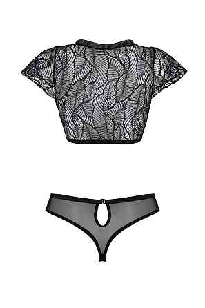 Комплект Passion LEAFA BIKINI black, XXL/XXXL, бюстгальтер-топ с рукавчиками, стринги-шортики с вырезом Sex Aura Киев