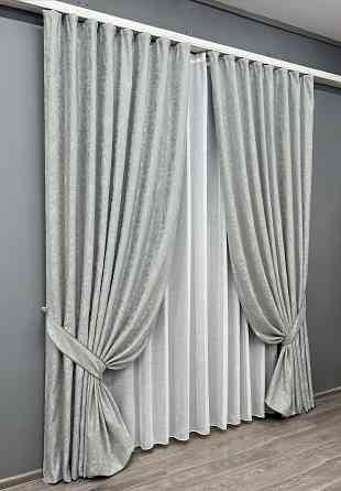 Комплект готових штор VR-Textil Льон мармур Pavliani ХО № 1911ш Світло-сірий 150х250 см 2 шт (39-975) Київ