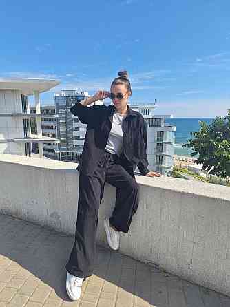 Жіночий стильний повсякденний костюм із мікровельвету Чорний, 50/52 Одеса