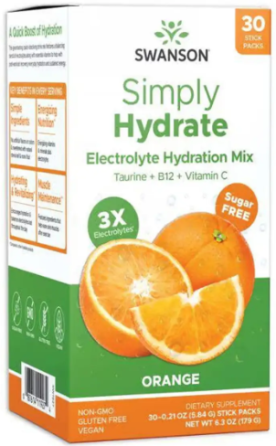 Суміш для гідратації електролітів Swanson Simply Hydrate Electrolyte Hydration Mix 30 пакетів апельсин Київ